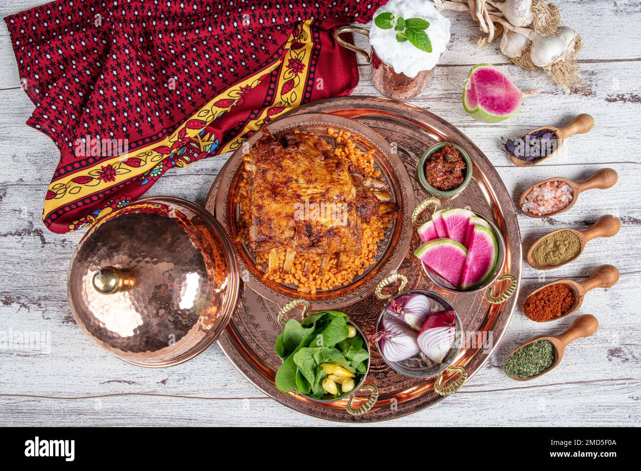 Lamb ribs on bulgur pilaf. Stuffed Ribs isolated on black background ...