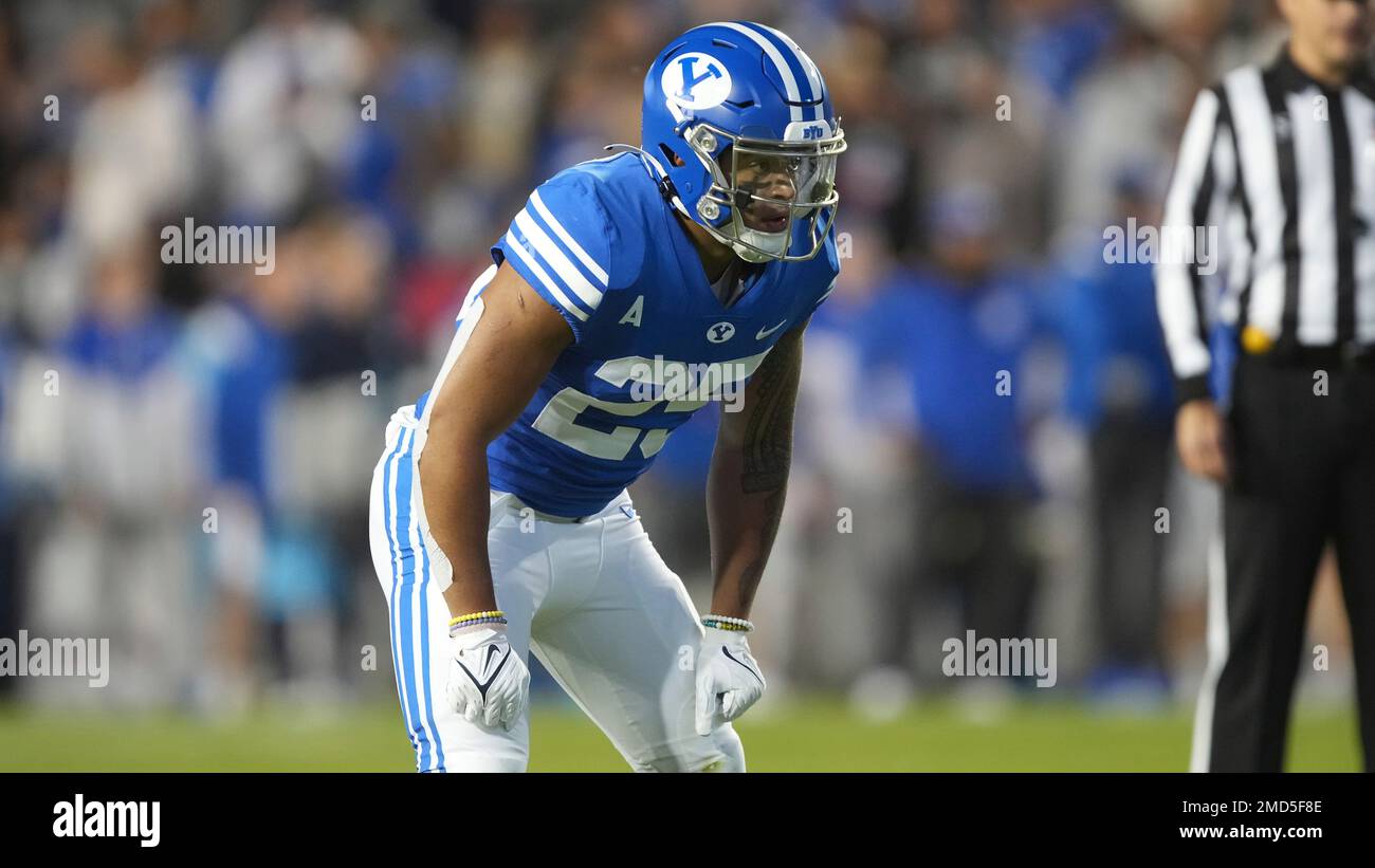 BYU running back Tyler Allgeier (25) takes knee during an NCAA college  football game against Virginia Saturday, Oct. 30, 2021, in Provo, Utah. (AP  Photo/George Frey Stock Photo - Alamy