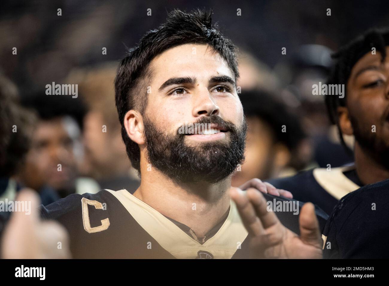 Wake Forest quarterback Sam Hartman (10) smiles after defeating Duke in