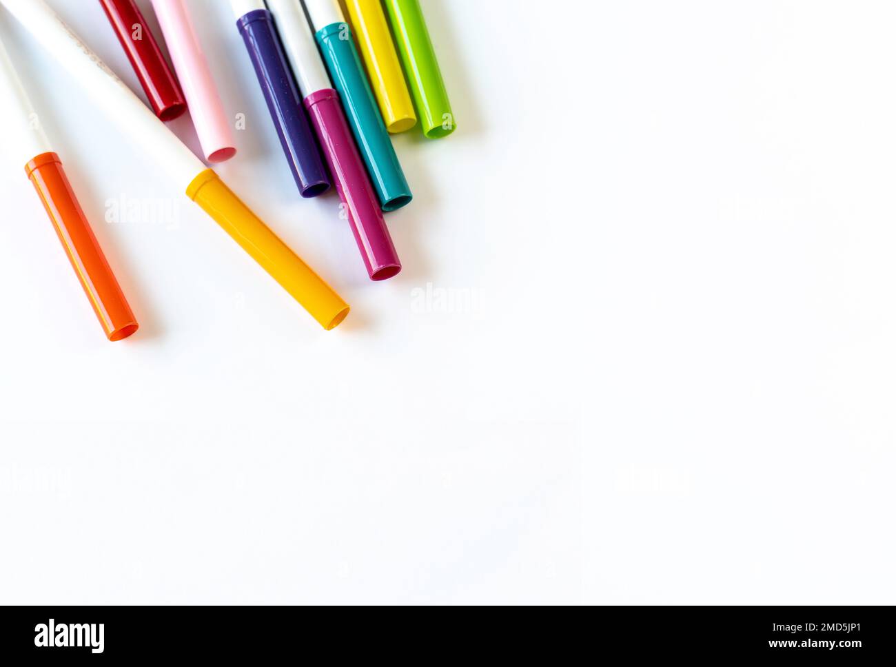 Colorful (colourful) pens on isolated on white backgroundj with copyspace Stock Photo