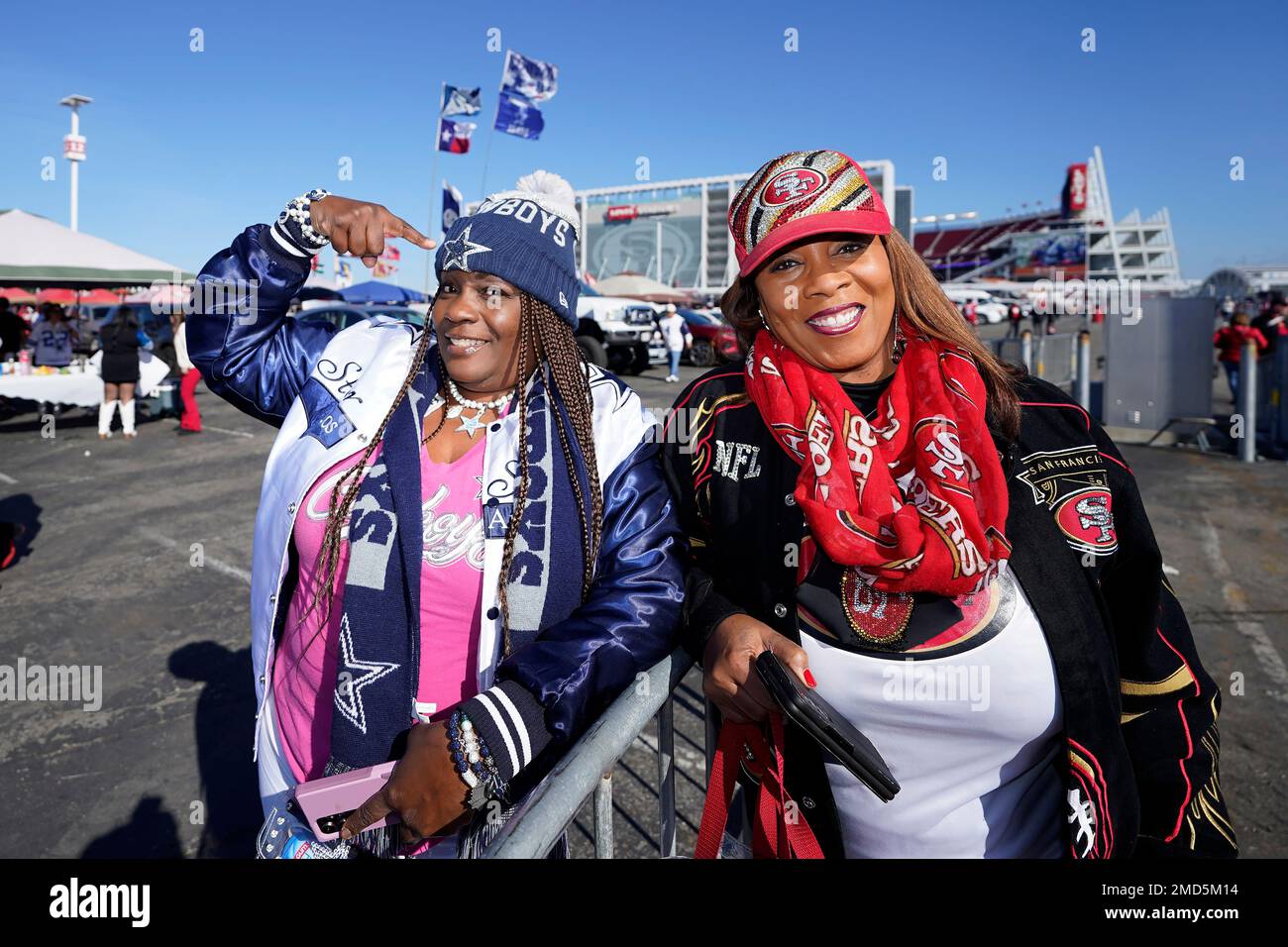 Fans tailgate at Levi's Stadium before an NFL divisional round playoff  football game between the San Francisco 49ers and the Dallas Cowboys in  Santa Clara, Calif., Sunday, Jan. 22, 2023. (AP Photo/Tony