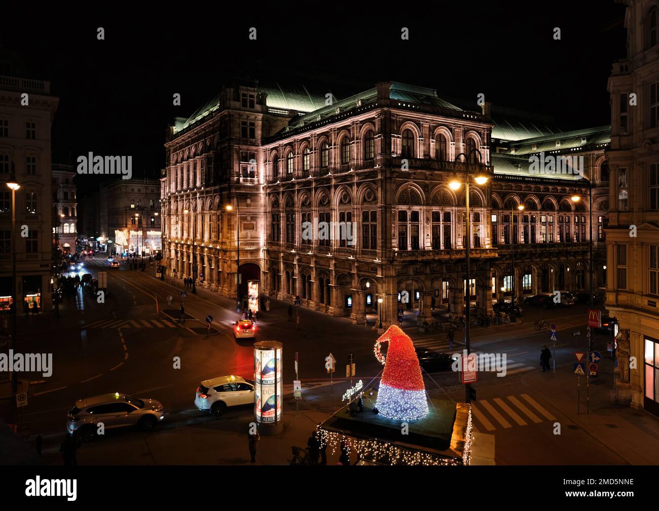 Vienna, Austria, Dec. 2019: Night view of the Vienna State Opera (Staatsoper), a famous opera house and theater located on the Ring street in centrum Stock Photo
