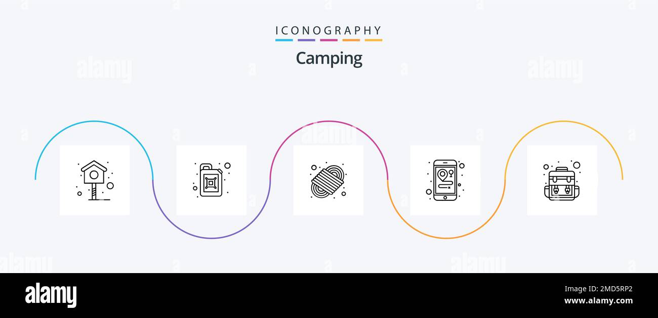 Camping Line 5 Icon Pack Including . traveling. para cord. camp. mobile Stock Vector