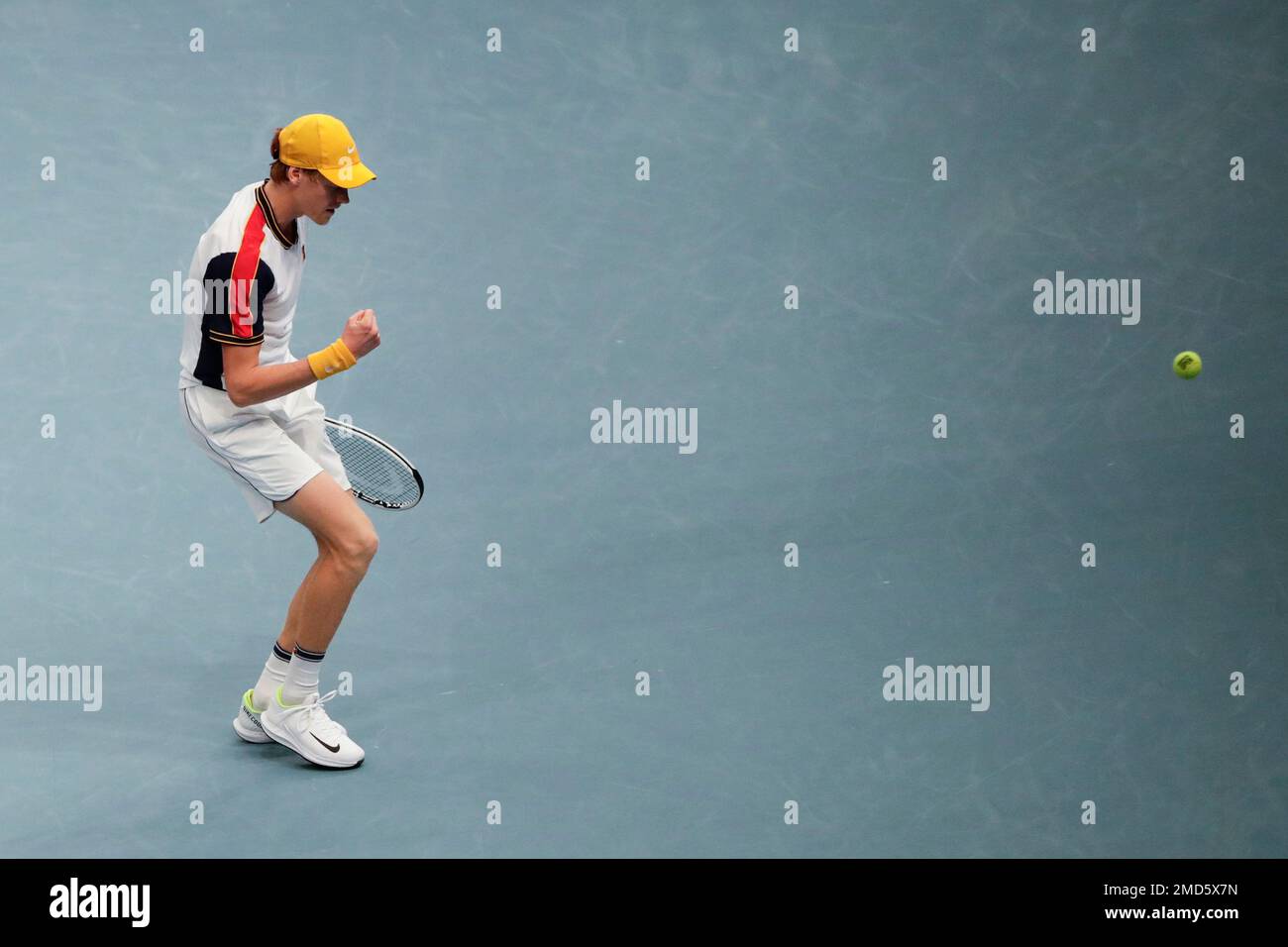 Frances Tiafoe of the United States returns the ball to Jannik Sinner of  Italy during their semi final match at the Erste Bank Open ATP tennis  tournament in Vienna, Austria, Saturday, Oct.