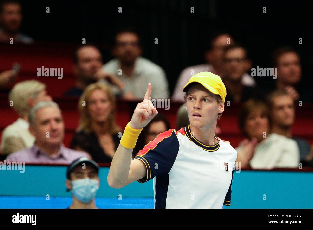 Frances Tiafoe of the United States returns the ball to Jannik Sinner of  Italy during their semi final match at the Erste Bank Open ATP tennis  tournament in Vienna, Austria, Saturday, Oct.