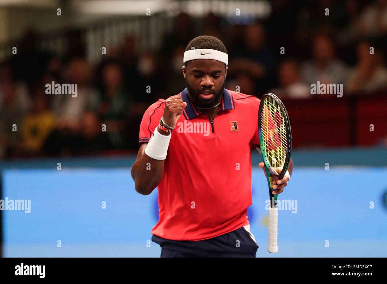 Frances Tiafoe of the United States celebrates during his semi final match against Jannik Sinner of Italy during the Erste Bank Open ATP tennis tournament in Vienna, Austria, Saturday, Oct