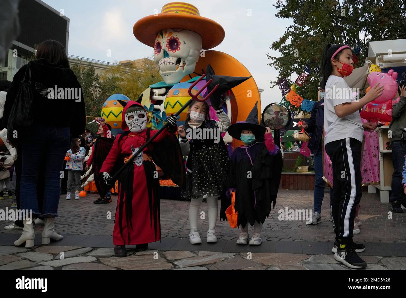 Children dressed in costumes on the eve of Halloween at a shopping mall