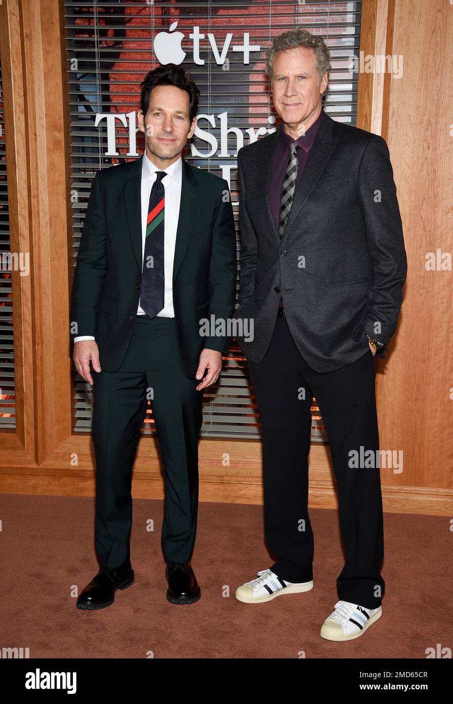 Actors Paul Rudd, left, and Will Ferrell attend the premiere of Apple ...