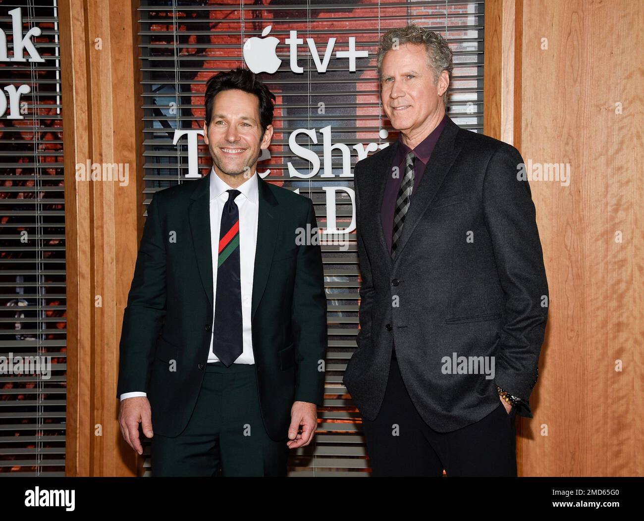 Actors Paul Rudd, left, and Will Ferrell attend the premiere of Apple ...