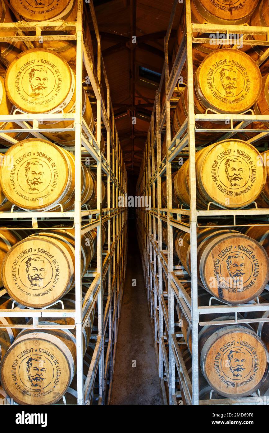 Barrels with rum in Habitation Clement on Martinique island . French ...