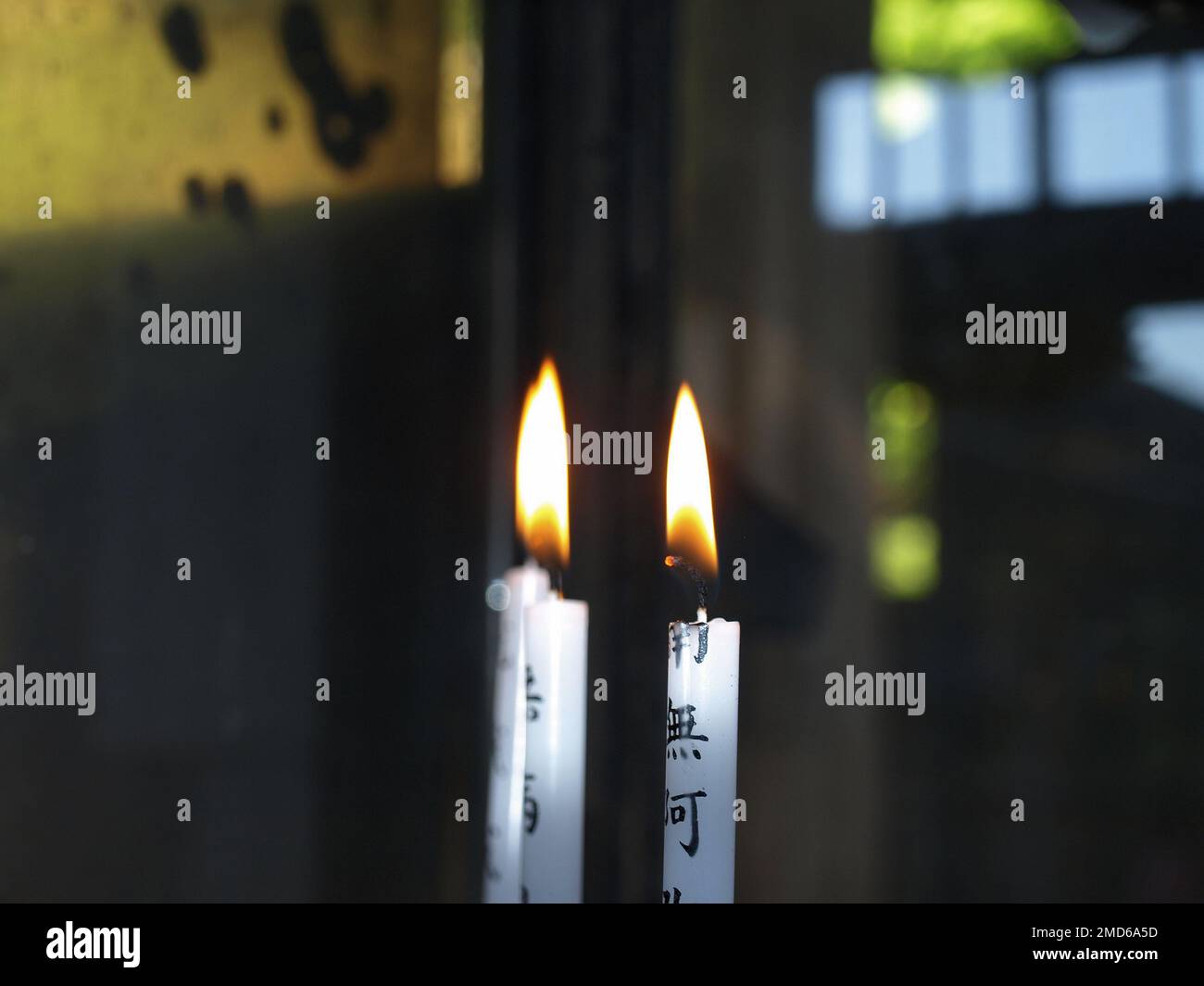 Japan Thin Candles Burns In Temple Stock Photo Alamy