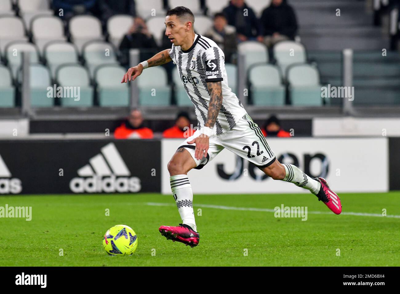 Torino, Italy. 22nd Jan, 2023. Angel Di Maria of Juventus FC scores on penalty the goal of 1-1 during the Serie A football match between Juventus FC and Atalanta BC at Juventus stadium in Torino (Italy), January 22th, 2022. Photo Giuliano Marchisciano/Insidefoto Credit: Insidefoto di andrea staccioli/Alamy Live News Stock Photo
