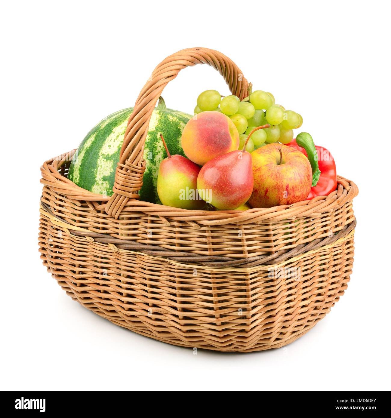 fruits and vegetables in basket isolated on a white background Stock Photo