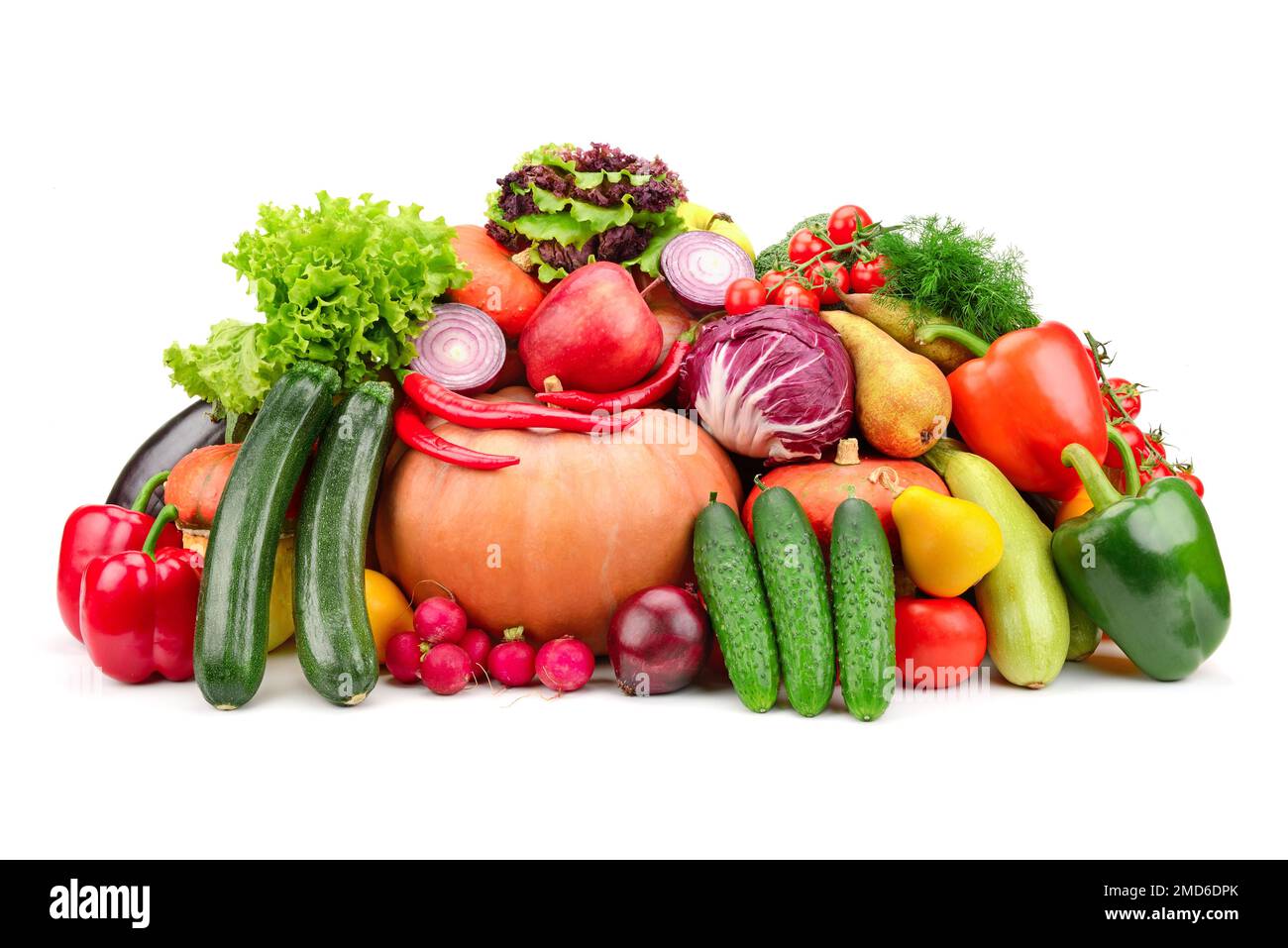 fresh fruits and vegetables isolated on white background Stock Photo