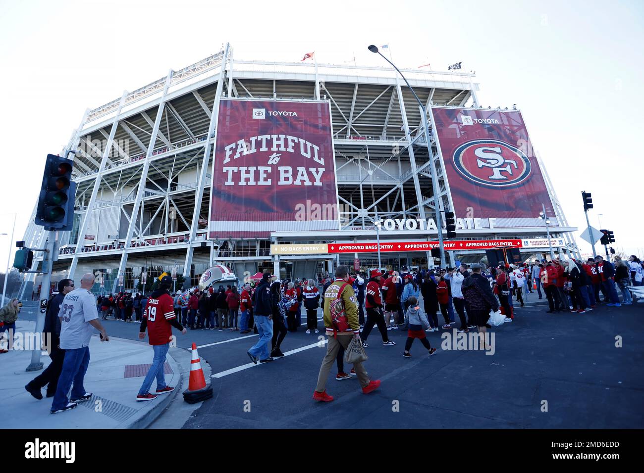 Fans arrive at Levi's Stadium before an NFL divisional round playoff  football game between the San Francisco 49ers and the Dallas Cowboys in Santa  Clara, Calif., Sunday, Jan. 22, 2023. (AP Photo/Josie
