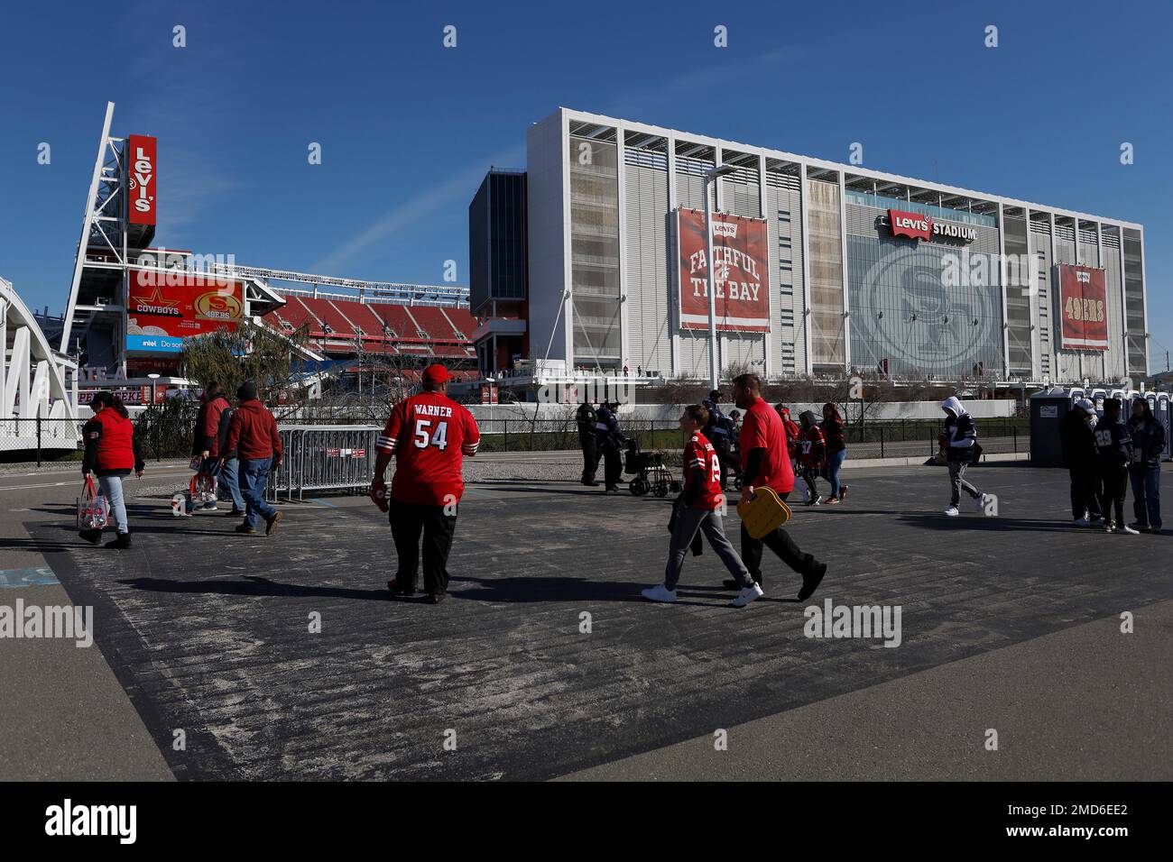 Fans arrive at Levi's Stadium before an NFL divisional round playoff  football game between the San Francisco 49ers and the Dallas Cowboys in  Santa Clara, Calif., Sunday, Jan. 22, 2023. (AP Photo/Josie