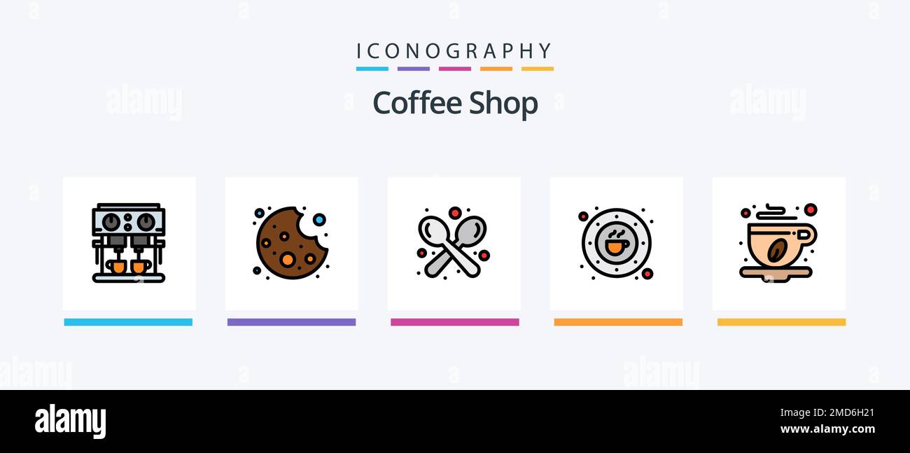 Coffee Shop Line Filled 5 Icon Pack Including muffin sweet. cup. order. cake. table. Creative Icons Design Stock Vector