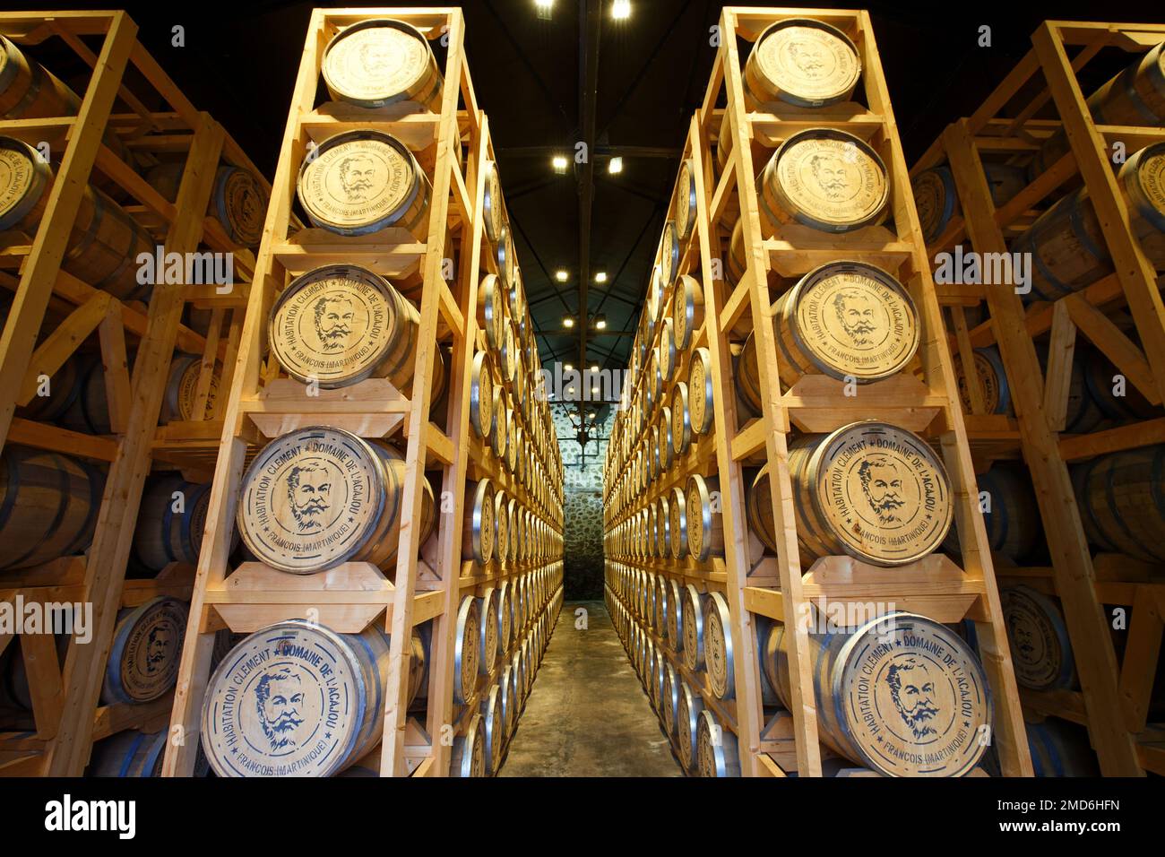 Barrels with rum in Habitation Clement on Martinique island . French ...