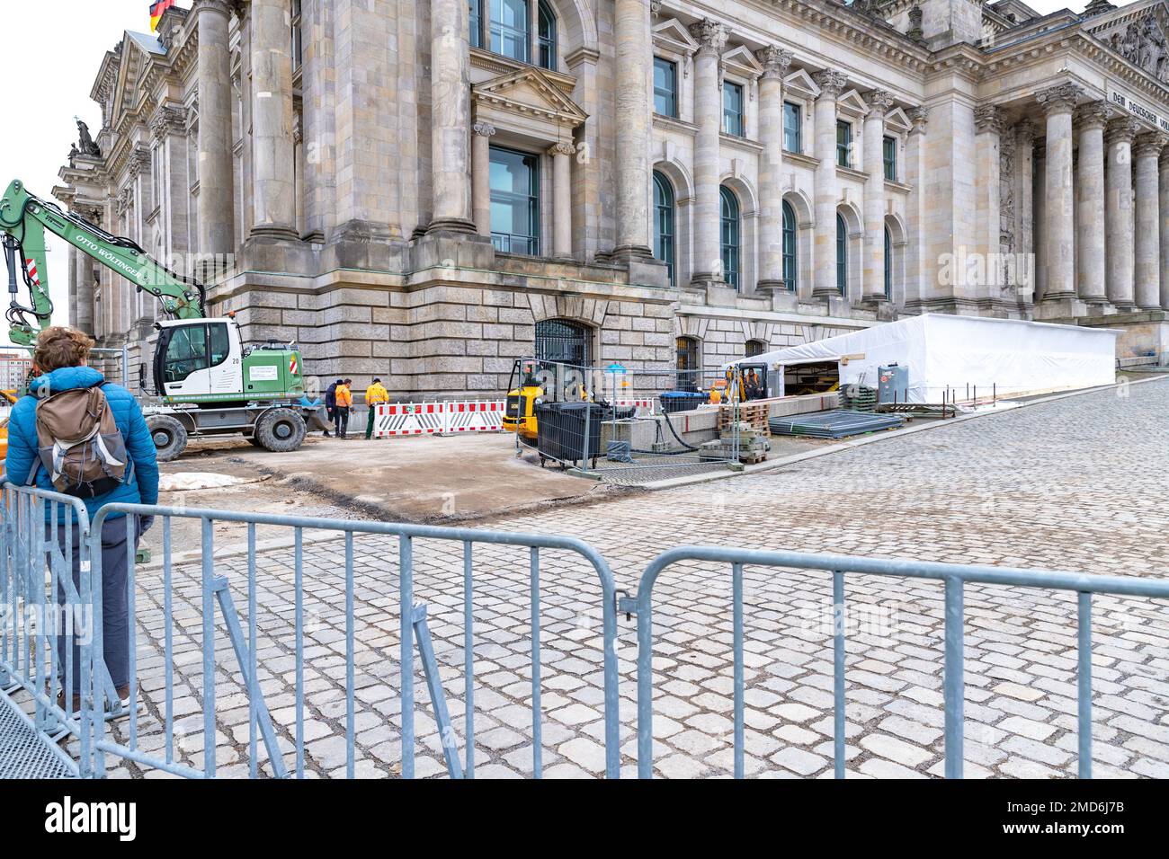 The renovation works in front of the Bundestag building. The German federal parliament. Сonstruction equipment in Berlin. Stock Photo