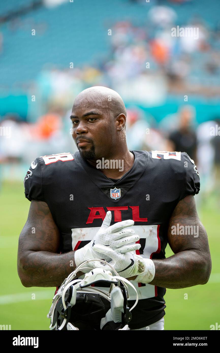 Atlanta Falcons running back Mike Davis (28) walks off the field