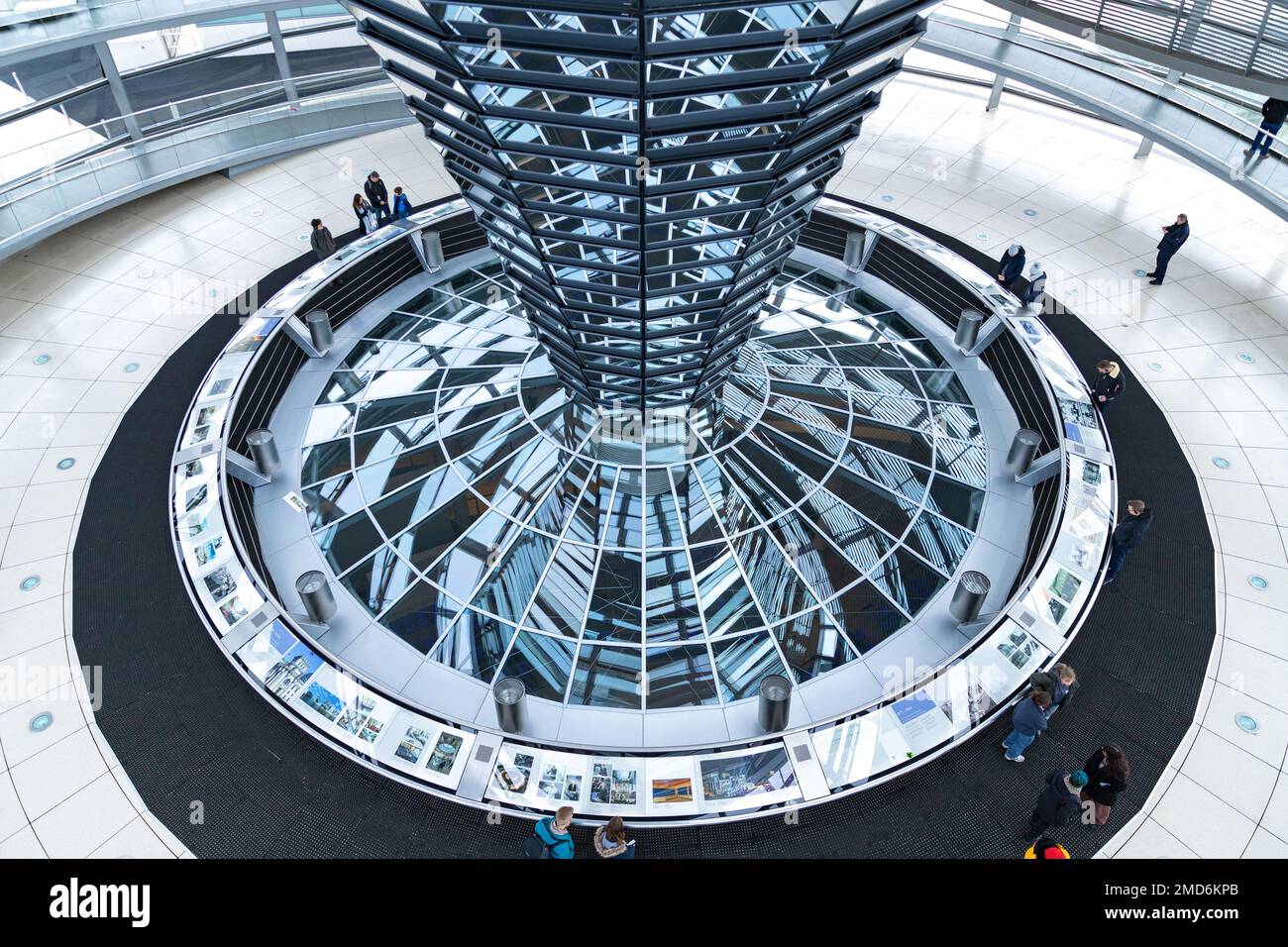 Inside the Bundestag dome. Tourists visit the parliament building of