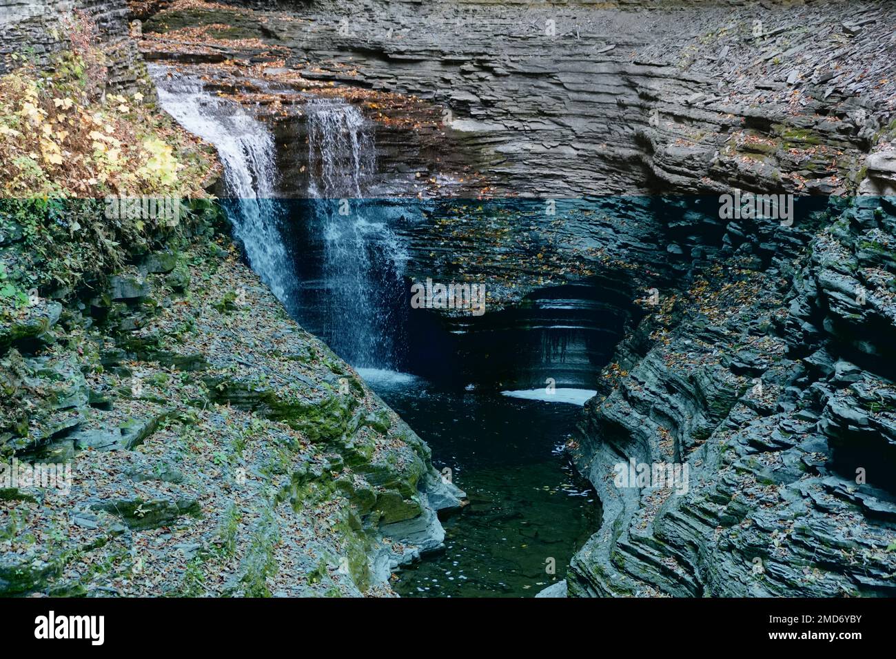 Beautiful waterfalls and narrow near Watkin Glens Falls, New York