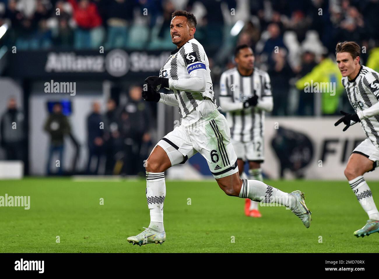 Torino, Italy. 22nd Jan, 2023. Danilo Luiz Da Silva of Juventus FC celebrates after scoring the goal of 3-3 during the Serie A football match between Juventus FC and Atalanta BC at Juventus stadium in Torino (Italy), January 22th, 2022. Photo Giuliano Marchisciano/Insidefoto Credit: Insidefoto di andrea staccioli/Alamy Live News Stock Photo