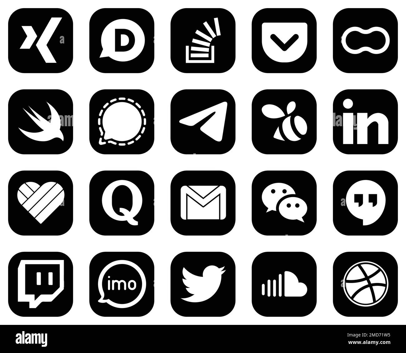 20 Professional White Social Media Icons on Black Background such as swarm. messenger. mothers