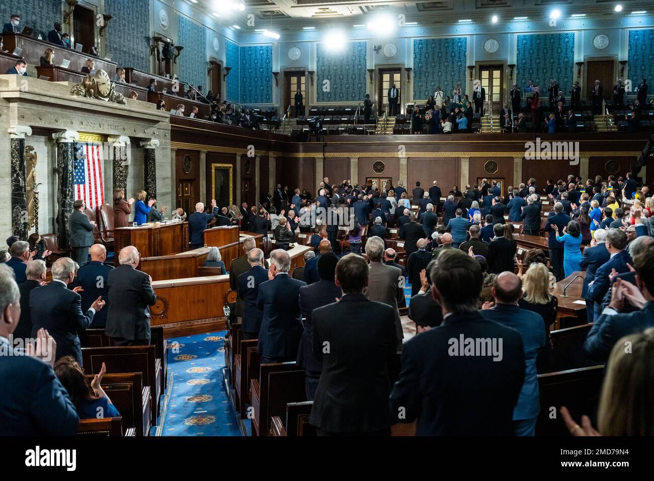 Reportage: President Joe Biden acknowledges Ukranian Ambassador Oksana Markarova, who receives a standing ovation, during his State of the Union address to a joint session of Congress, Tuesday, March 1, 2022, in the House Chamber at the U.S. Capitol Stock Photo