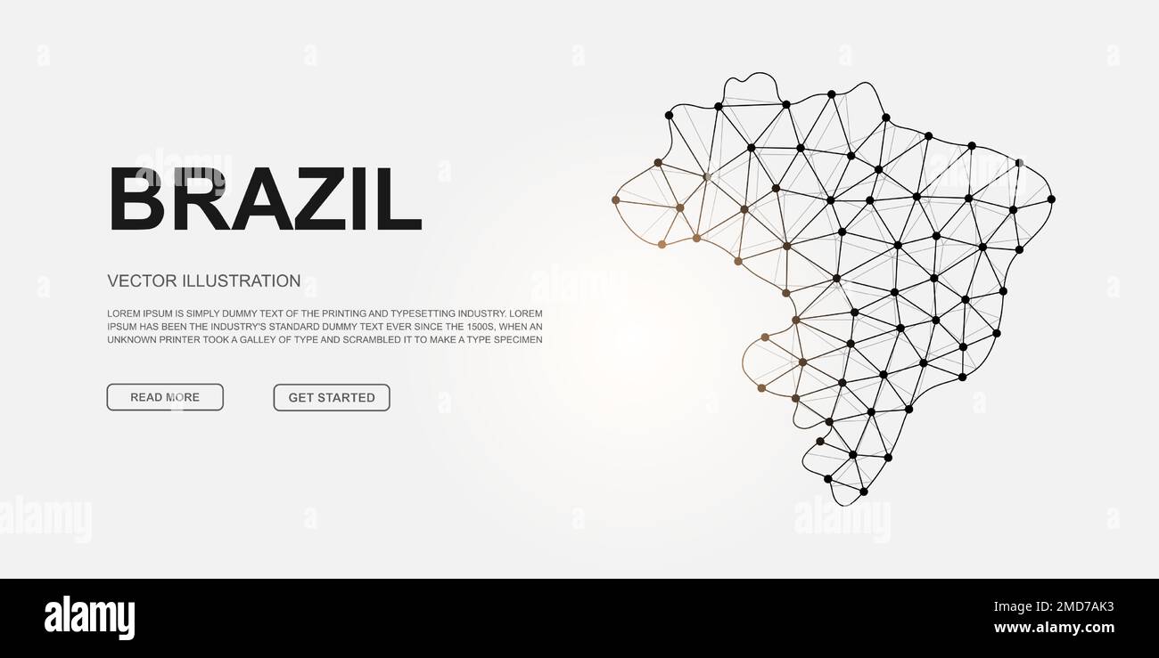 Brazil low poly symbol with connected dots for landing page. Brazil map ...