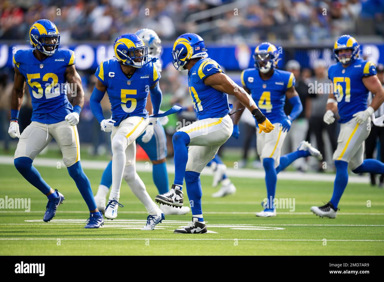 From left, Los Angeles Rams linebacker Terrell Lewis (52), cornerback ...