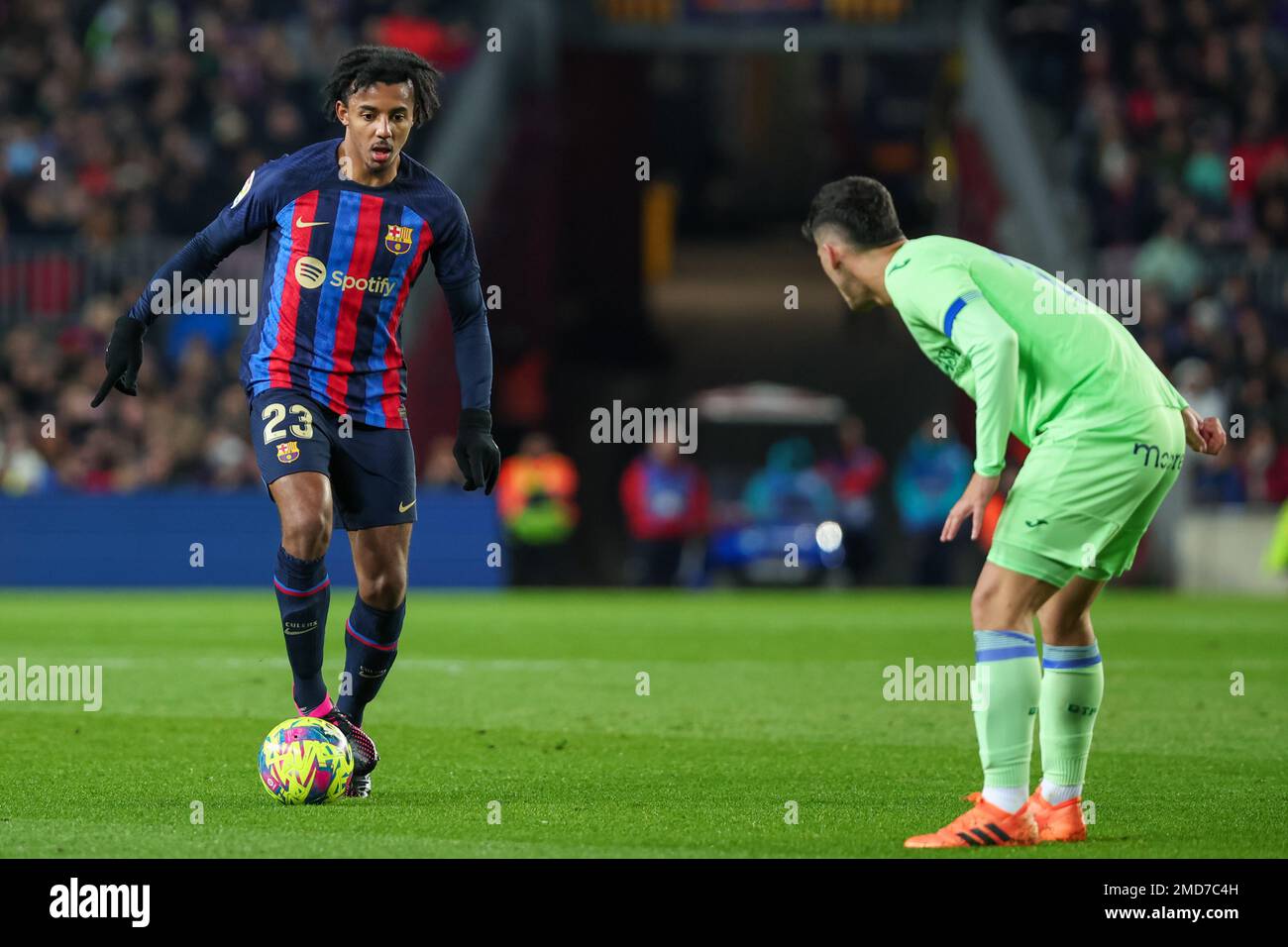 Jules Kounde of FC Barcelona during the Liga match between FC Barcelona and Getafe CF at Spotify Camp Nou in Barcelona, Spain. Stock Photo