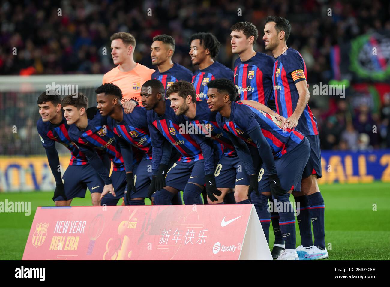 FC Barcelona players pose during the Liga match between FC Barcelona and Getafe CF at Spotify Camp Nou in Barcelona, Spain. Stock Photo