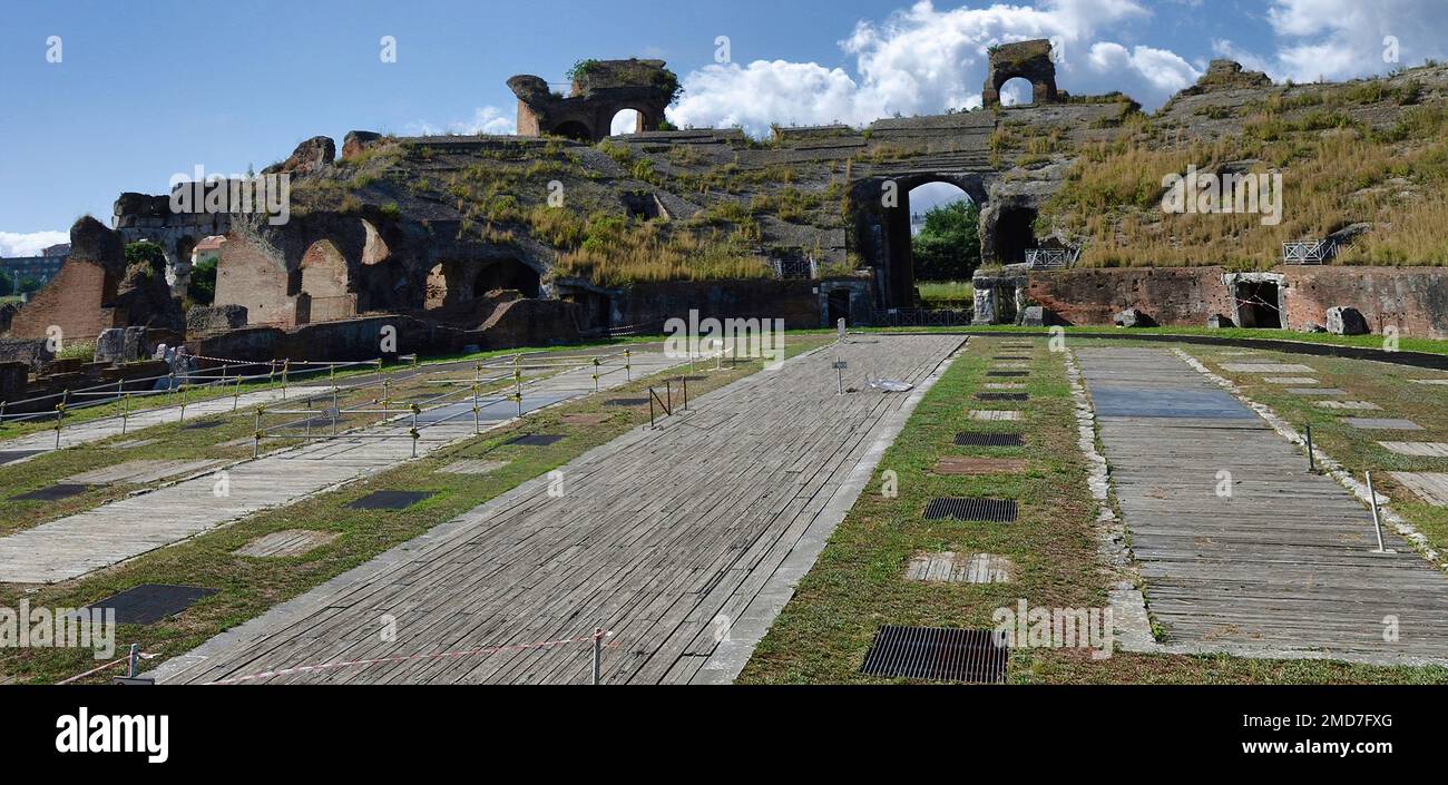 The Roman amphitheater of ancient Capua, the second largest after the Colosseum, also famous because it saw the famous Spartacus fight Stock Photo
