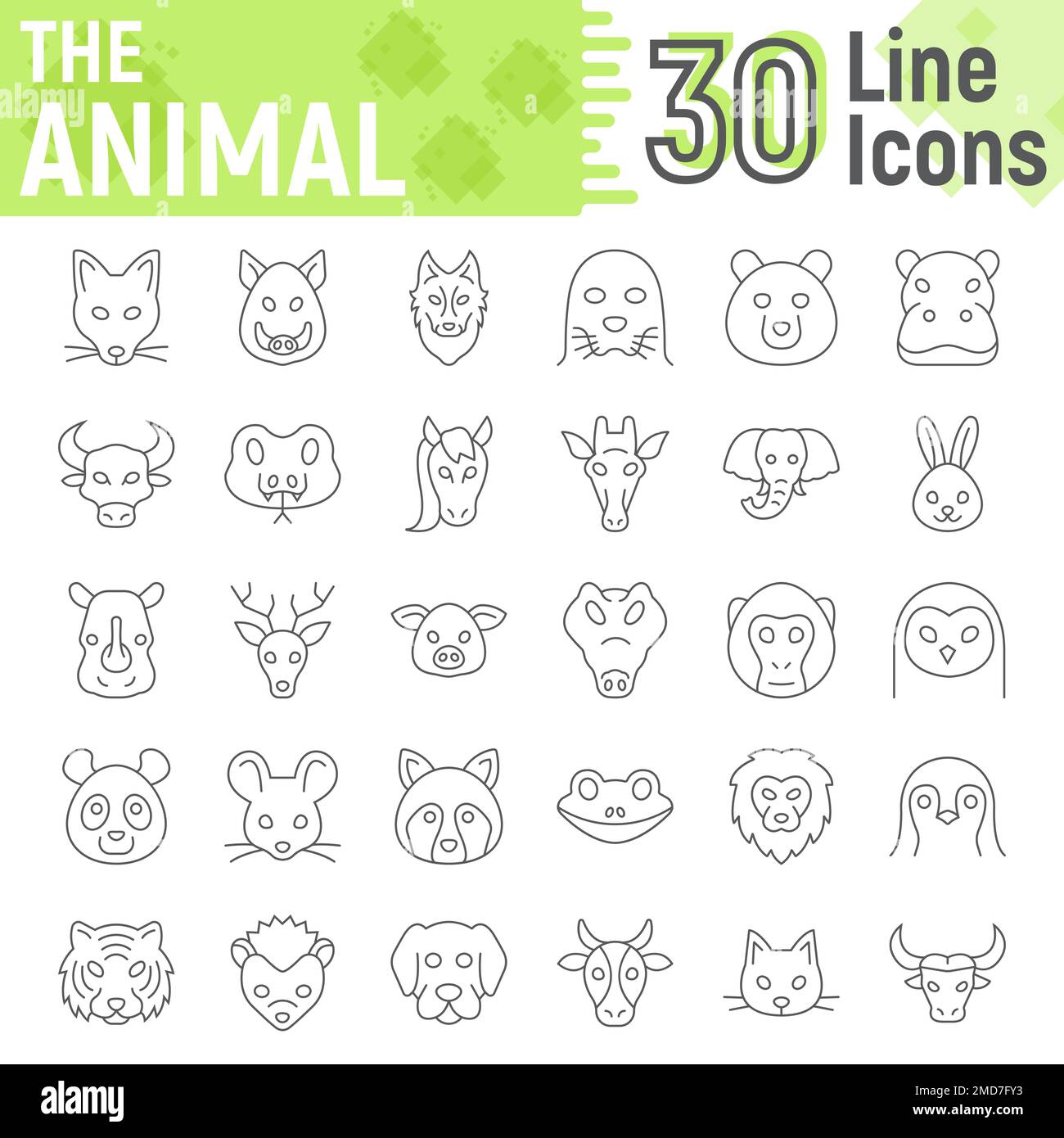Animal thin line icon set, beast symbols collection, vector sketches, logo illustrations, farm signs linear pictograms package isolated on white background, eps 10. Stock Vector