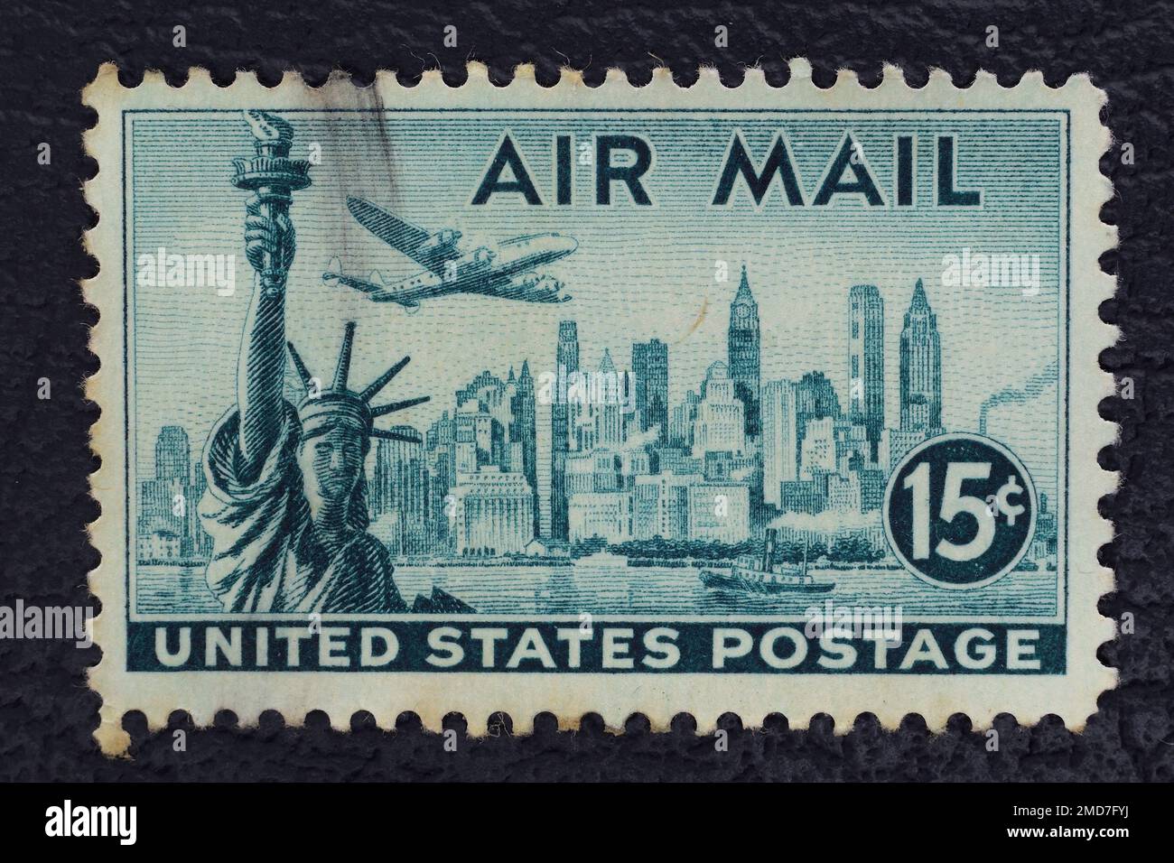 Valverde (CT), Italy - January 15, 2023: a old postage stamp from USA showing a drawing of the liberty statue Stock Photo
