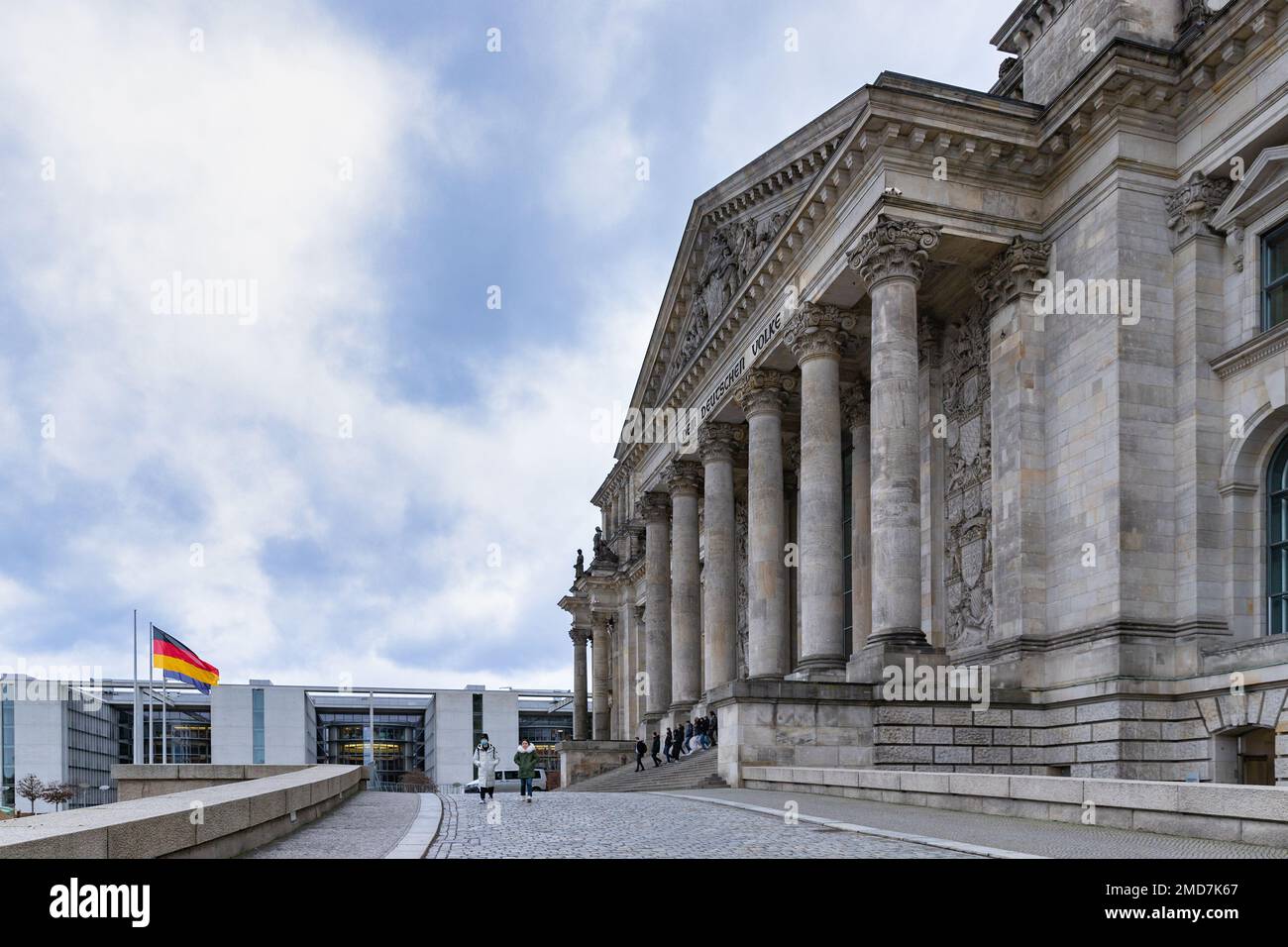 In front of the Bundestag building. The German federal parliament. Visitors and excursions to the Bundestag in Berlin, Germany Stock Photo
