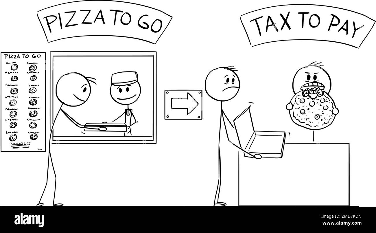 Tax Eating From Your Pizza, Financial Concept , Vector Cartoon Stick