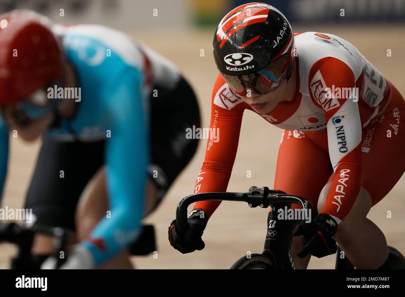 Mina Sato of Japan competes in the Women's Keirin Second Round at the