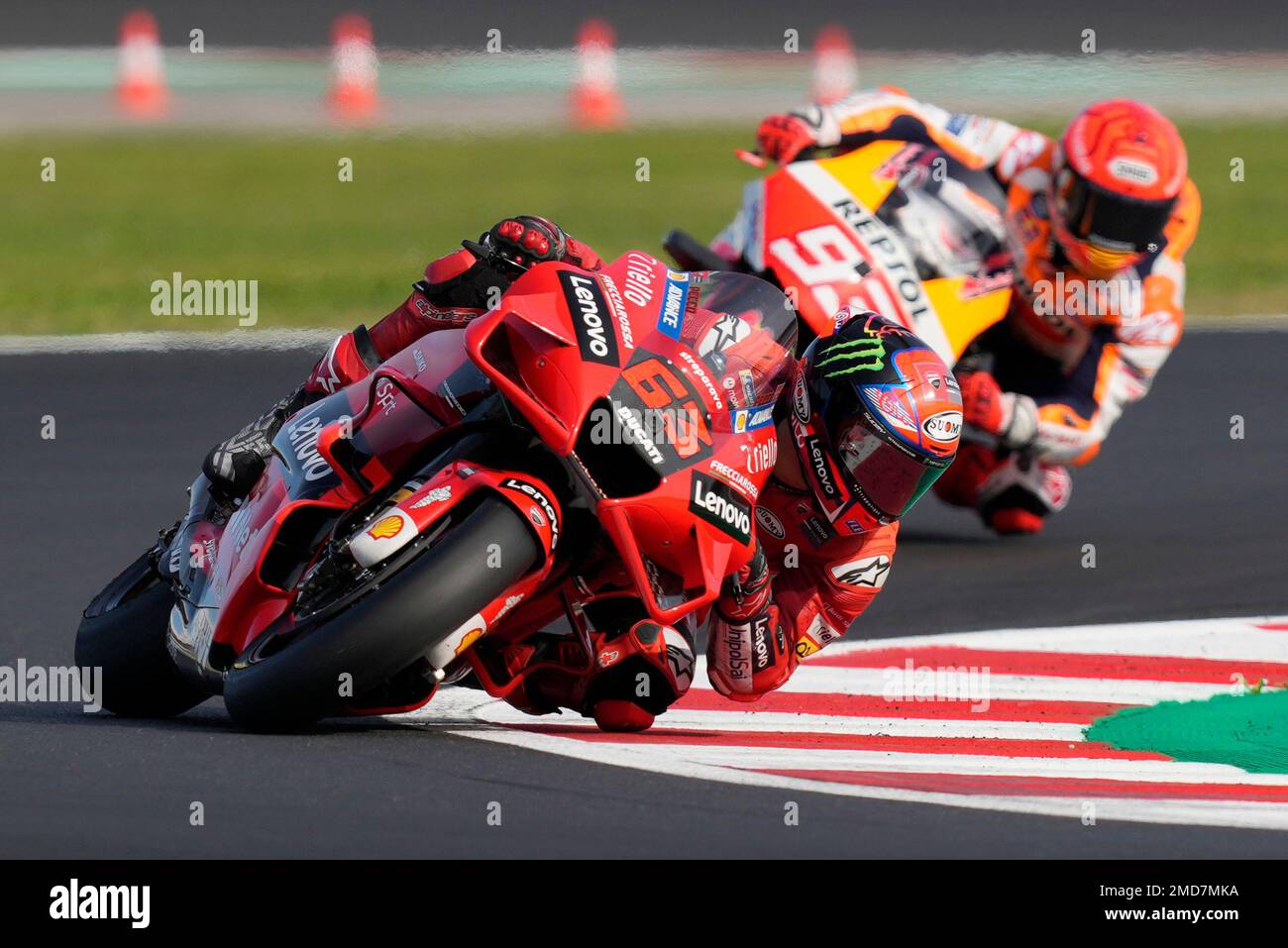 Italian rider Francesco Bagnaia of the Ducati Lenovo Team steers his ...