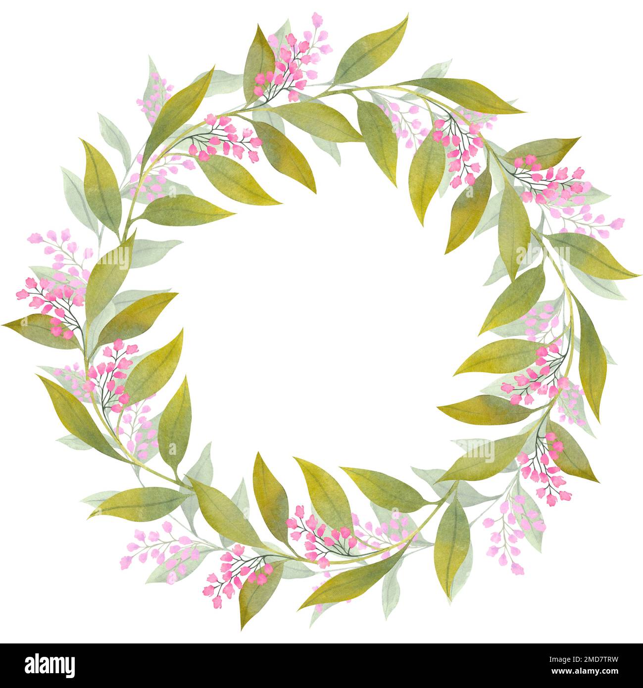 Watercolor floral wreath isolated on white background. Natural hand ...