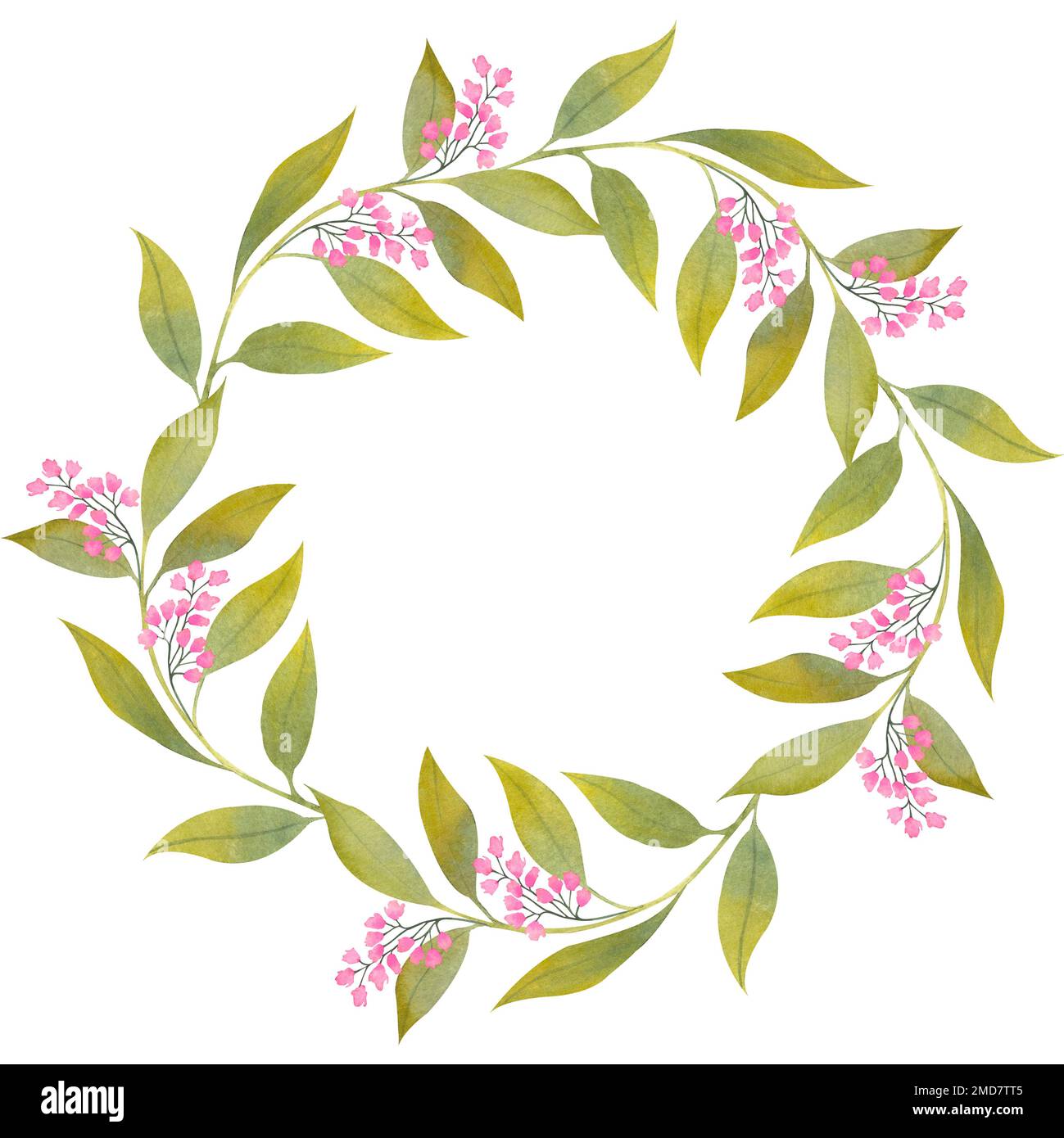 Watercolor floral wreath isolated on white background. Natural hand ...