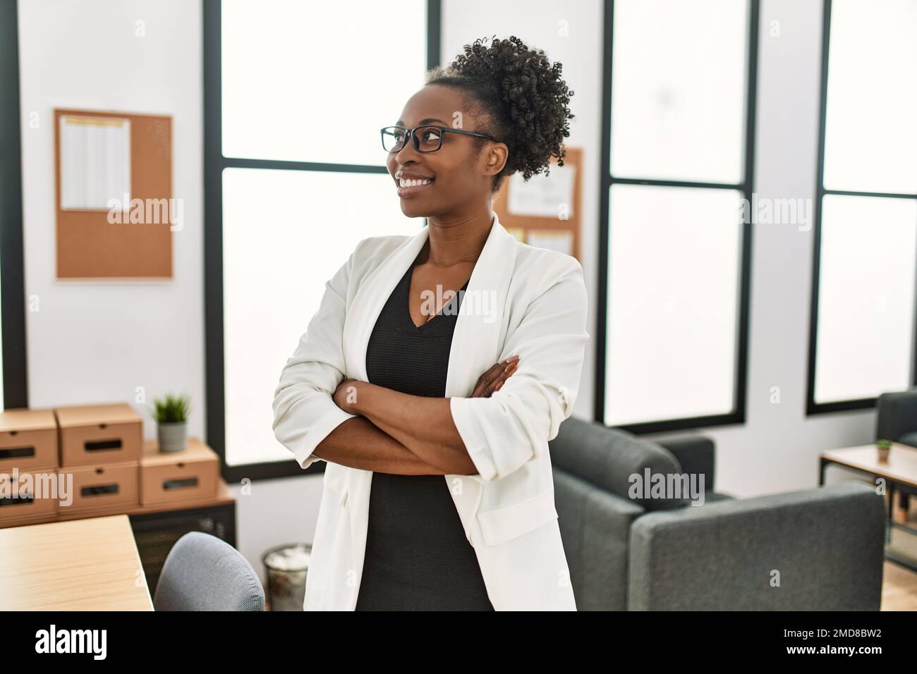 African american woman business worker smiling confident standing with ...