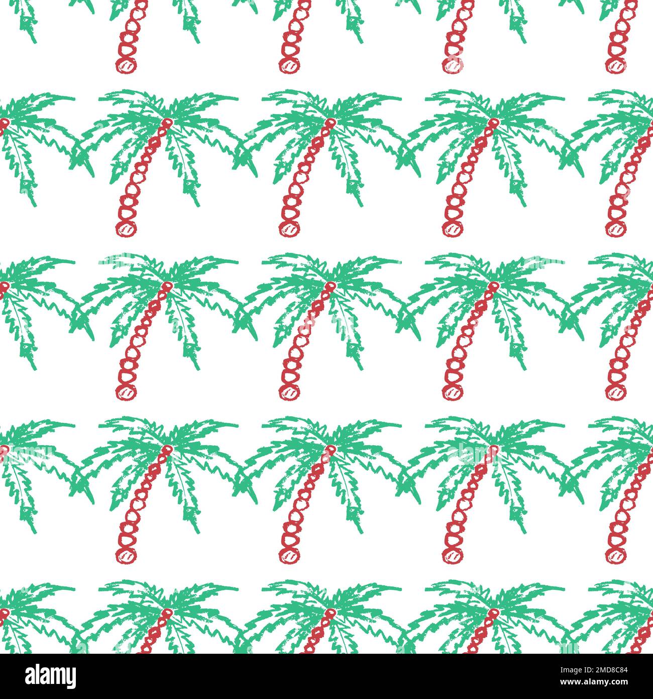 Tropical seamless pattern. Palms. Children's drawings with wax crayons ...