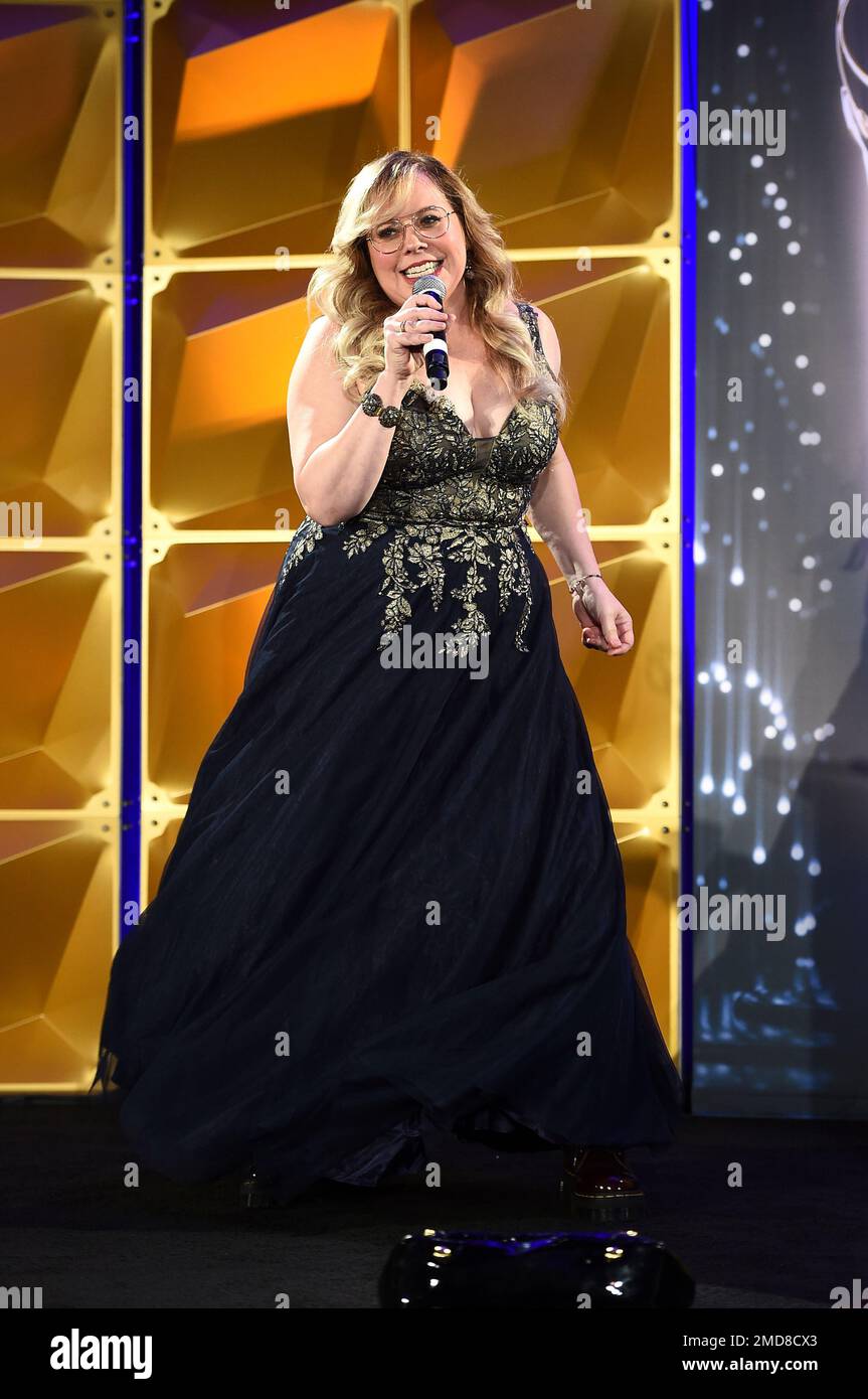 IMAGE DISTRIBUTED FOR THE TELEVISION ACADEMY - Host Kirsten Vangsness  performs at the 73rd Engineering Emmy Awards, presented by the Television  Academy at the JW Marriott Los Angeles L.A. LIVE on Thursday,