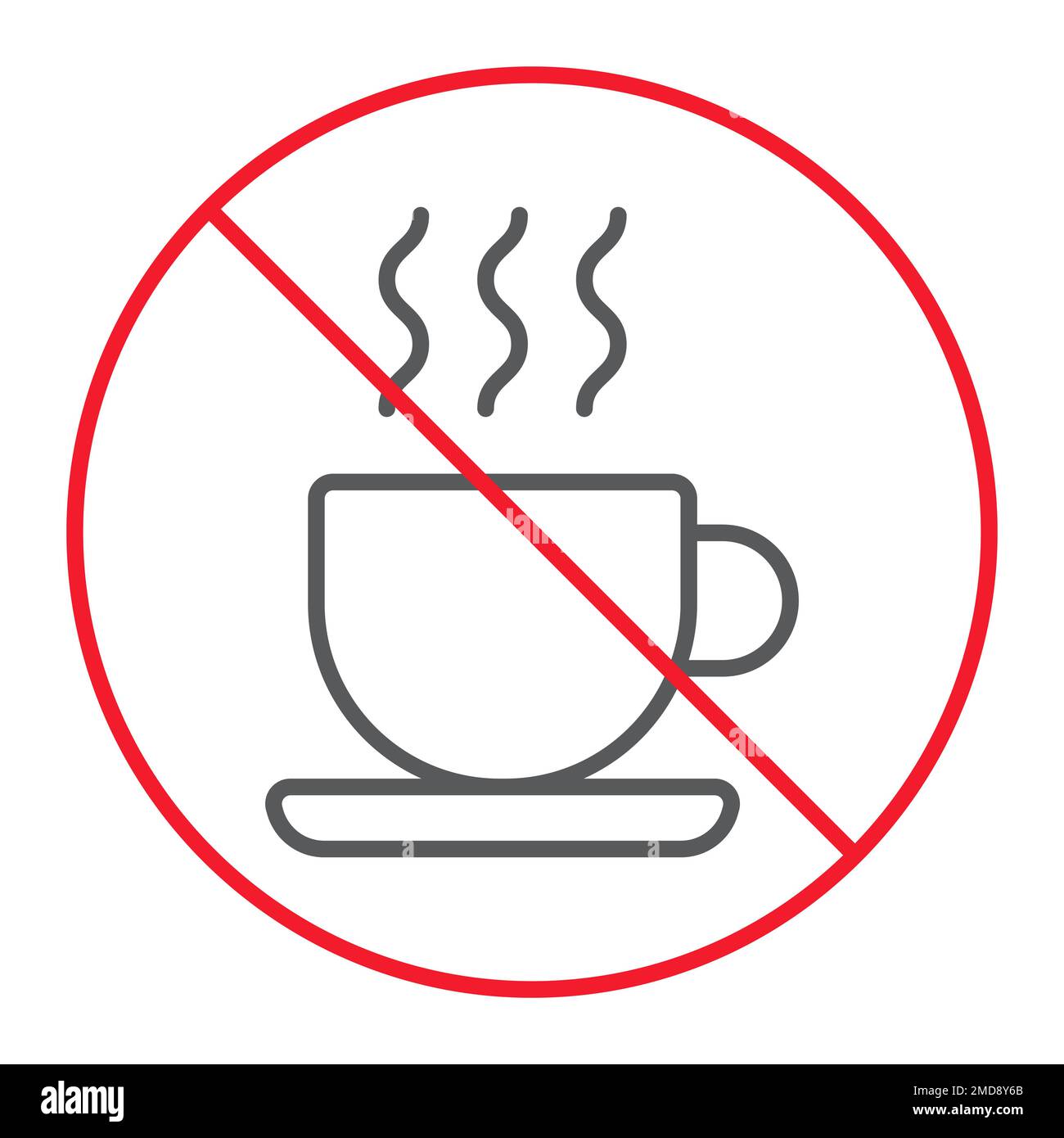 No coffee cup thn line icon, prohibition and forbidden, no tea sign