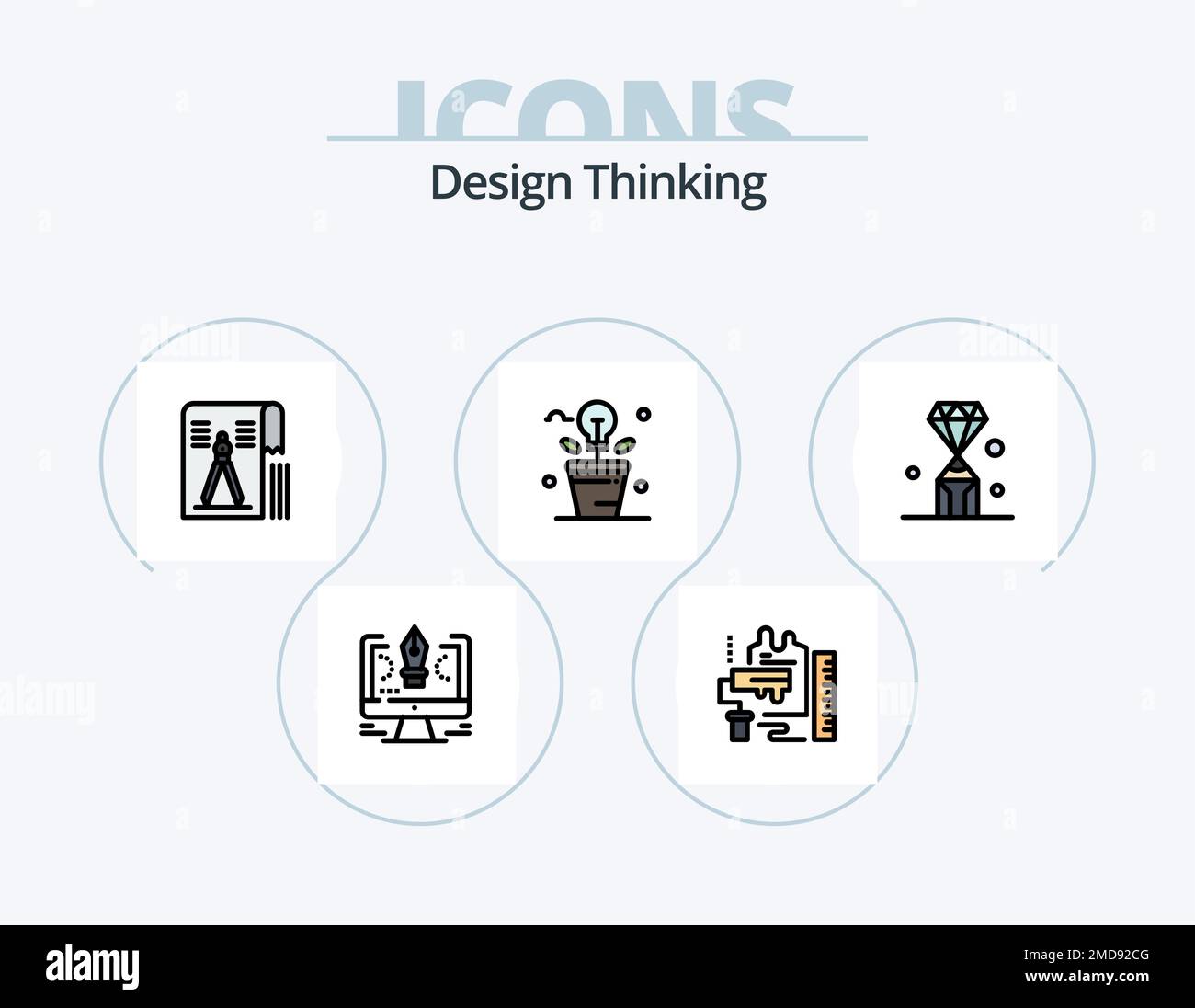 Design Thinking Line Filled Icon Pack 5 Icon Design. scale. pen. web