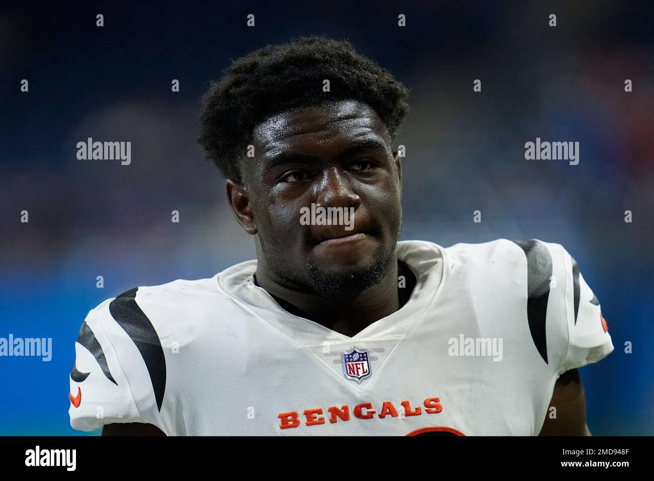 Cincinnati Bengals defensive end Cameron Sample (96) watches against the  Detroit Lions during an NFL football game in Detroit, Sunday, Oct. 17,  2021. (AP Photo/Paul Sancya Stock Photo - Alamy