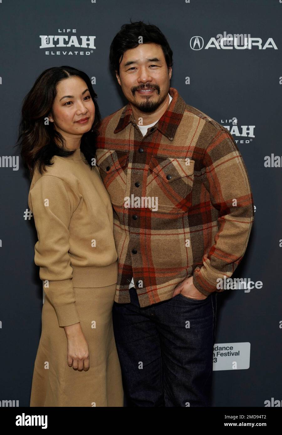 Randall Park poses with his wife Jae Suh at the premiere of the film