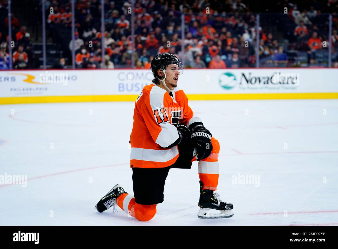 Philadelphia Flyers' Travis Konecny in action during an NHL Stadium Series  hockey game against the Pittsburgh Penguins at Lincoln Financial Field,  Saturday, Feb. 23, 2019, in Philadelphia. (AP Photo/Matt Slocum Stock Photo  